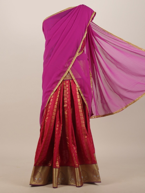

Pothys Pink & Maroon Ethnic Motifs Zari Half Saree
