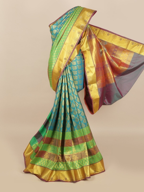 

Pothys Blue & Golden Ethnic Motifs Woven Design Saree