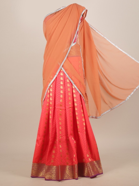 

Pothys Peach-Coloured & Orange Ethnic Motifs Zari Half and Half Saree