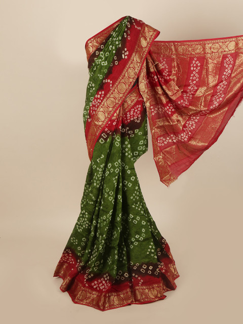 

Pothys Green & Red Bandhani Zari Art Silk Saree