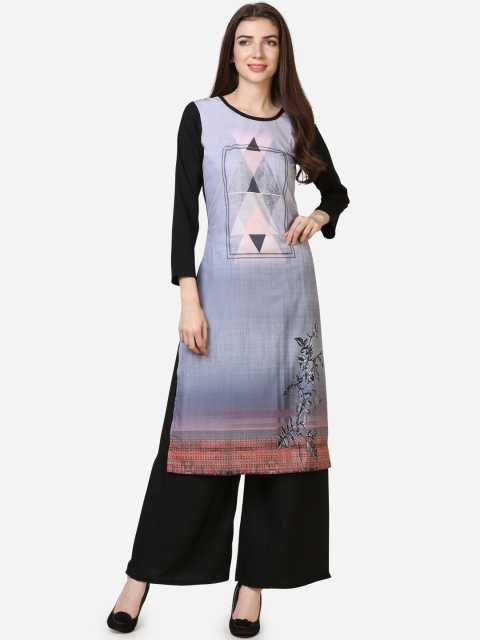 

SAADHVI Women Grey & Black Digitally Printed Kurta with Palazzos