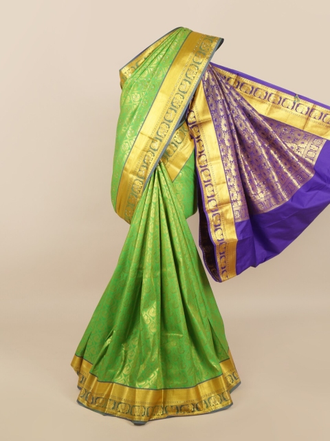 

Pothys Green & Golden Ethnic Motifs Stone Work Detail Saree