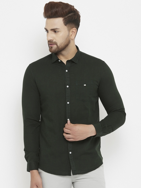 

Canary London Men Green Solid Cotton Linen Slim Fit Casual Shirt