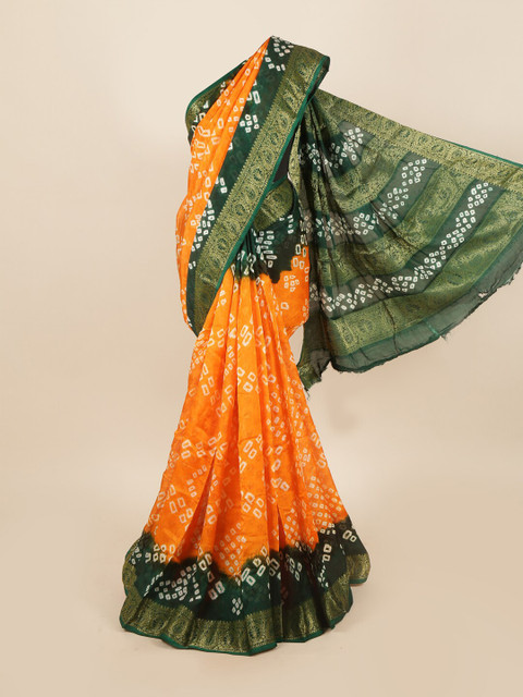 

Pothys Yellow & Green Bandhani Zari Art Silk Saree