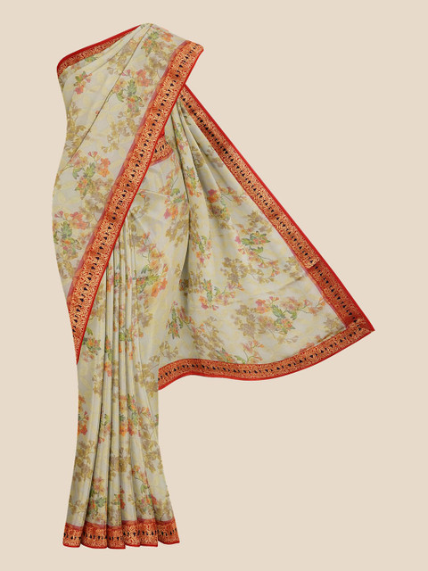 

Kalamandir Cream-Coloured & Pink Ethnic Motifs Brasso Saree
