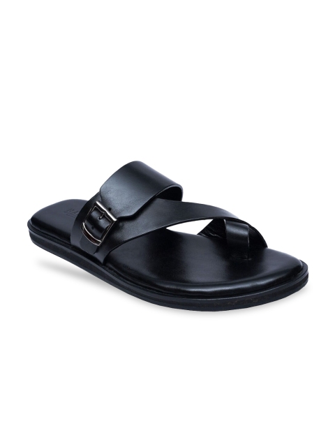 

RAPAWALK Men Black Leather Comfort Sandals