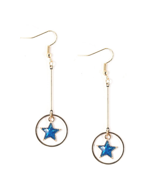 

YoungWildFree Gold-Plated & Blue Rhinestone Contemporary Drop Earrings