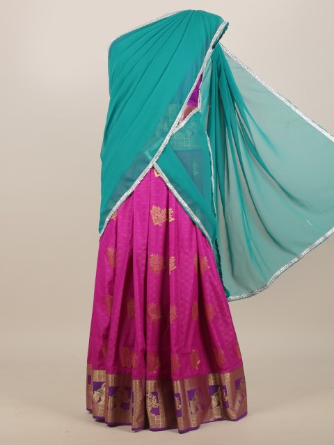 

Pothys Green & Pink Floral Zari Half and Half Saree