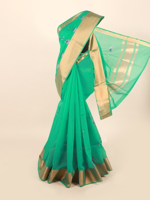 

Pothys Sea Green & Blue Ethnic Motifs Silk Cotton Saree