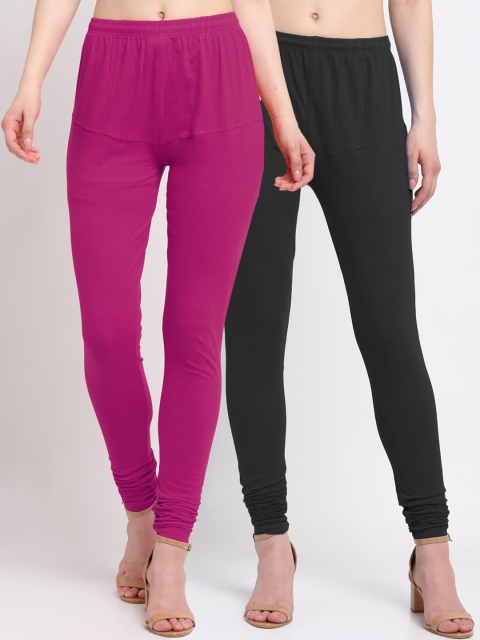 

KLOTTHE Women Pack Of 2 Solid Cotton Churidar-Length Leggings, Black
