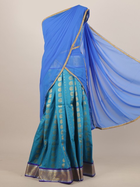 

Pothys Blue & Golden Woven Design Zari Half and Half Saree