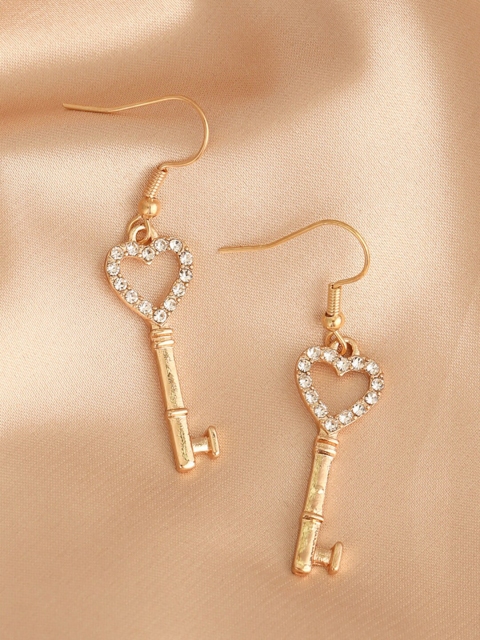 

YoungWildFree Women Gold-Toned & Stone Studded Contemporary Drop Earrings