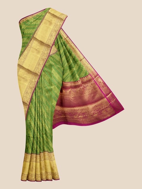 

Kalamandir Green & Golden Striped Zari Banarasi Saree