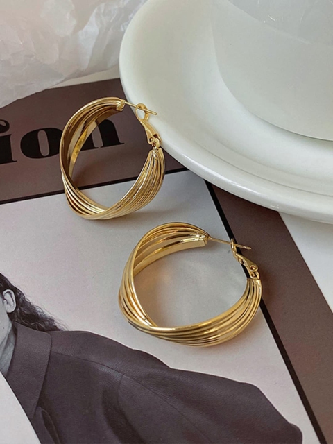 

YoungWildFree Women Gold-Toned Classic Twisted Hoop Earrings