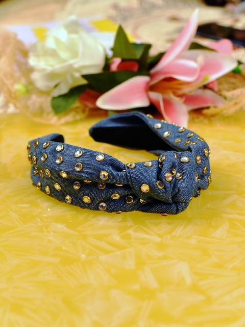 

YoungWildFree Women Blue & White Embellished Denim Hairband