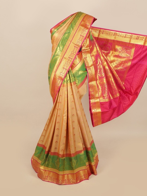 

Pothys Beige & Golden Ethnic Motifs Stone Work Detail Saree