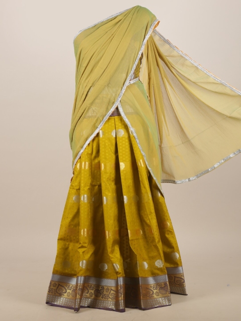 

Pothys Green & Mustard Ethnic Motifs Zari Half and Half Saree
