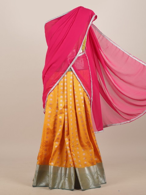 

Pothys Pink & Orange Ethnic Motifs Zari Half Saree