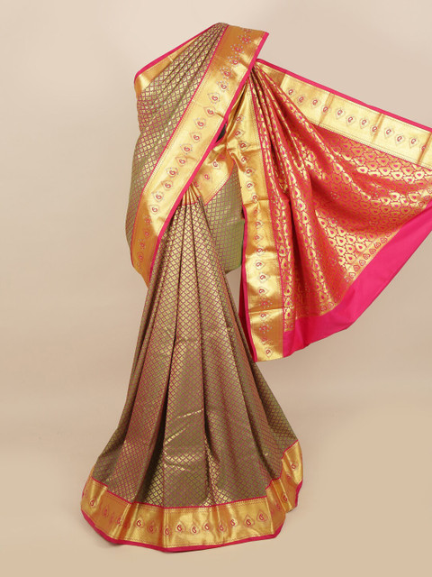 

Pothys Golden & Mauve Ethnic Motifs Zari & Stone Work Detail Saree, Gold