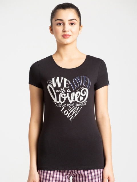 

Jockey Women Black & Off White Typography Printed T-shirt