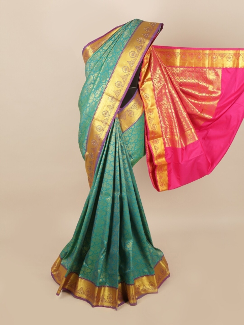

Pothys Green & Golden Ethnic Motifs Stone Work Saree
