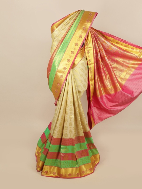 

Pothys Cream-Coloured & Golden Ethnic Motifs Zari & Stone Work Detail Saree