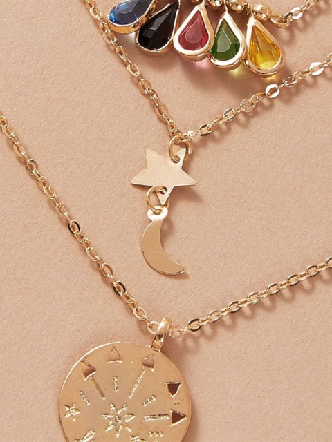 

YoungWildFree Gold-Toned & Red Brass Gold-Plated Layered Chain