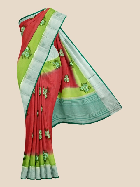 

Kalamandir Red & Green Embroidered Banarasi Saree