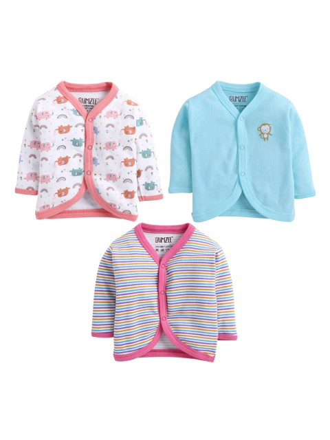 

BUMZEE Infant Girls Pack Of 3 Printed Pure Combed Cotton Jhablas, Blue
