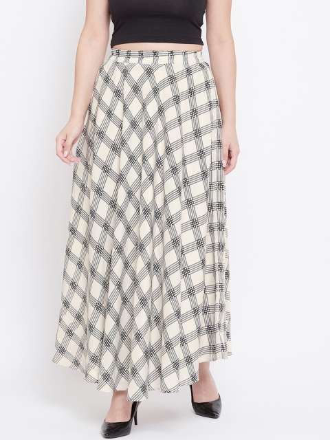 

Castle Women Off-White & Black Checked Flared Maxi Skirt