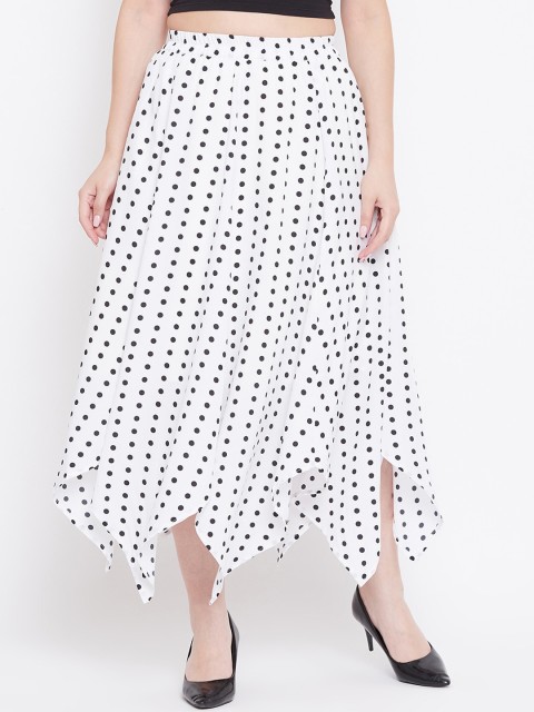 

Castle Women White & Black Polka Dot Printed Handkerchief Flared Maxi Crepe Skirt