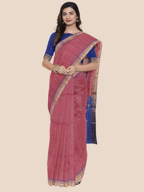 

KLM Fashion Mall Maroon & Blue Striped Zari Saree