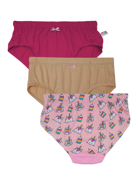 

DChica Girls Pack Of 3 Printed Cotton Basic Briefs DCPNJU6925, Fuchsia