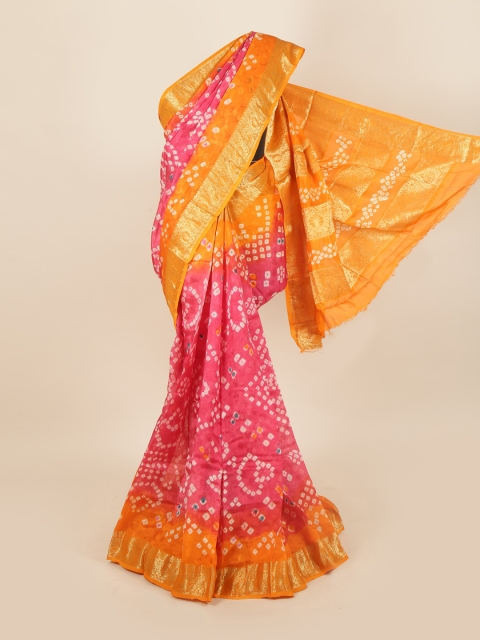 

Pothys Pink & Orange Bandhani Zari Art Silk Saree