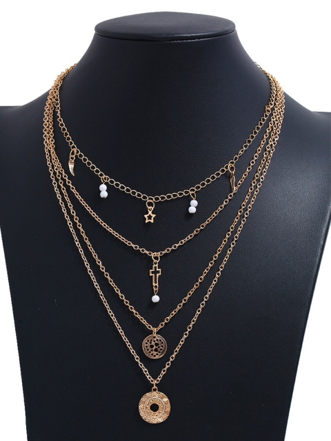 

YoungWildFree Gold-Toned & White Brass Gold-Plated Layered Necklace