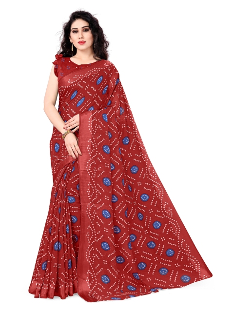 

KALINI Maroon & Blue Bandhani Saree