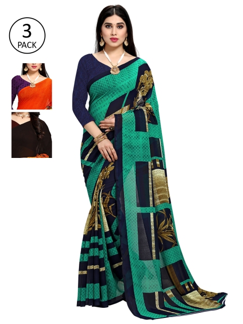 

KALINI Pack of 3 Printed Sarees, Black