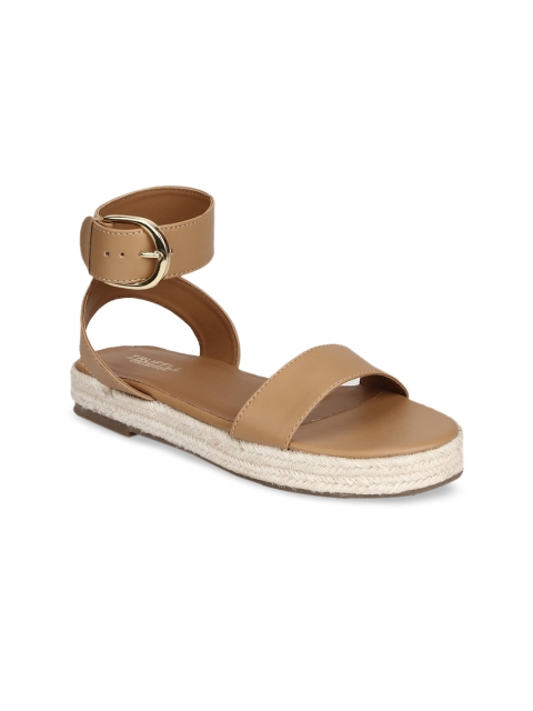 

Truffle Collection Nude-Coloured PU Flatform Sandals With Buckles
