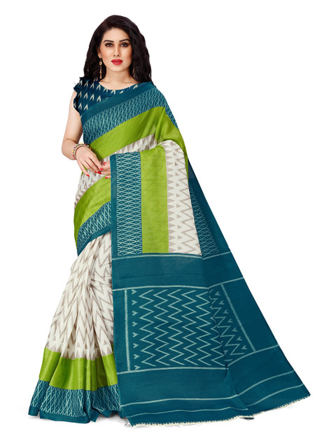 

KALINI Off White & Green Art Silk Saree