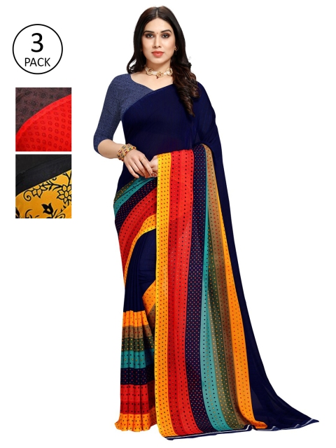 

KALINI Pack of 3 Printed Sarees, Yellow