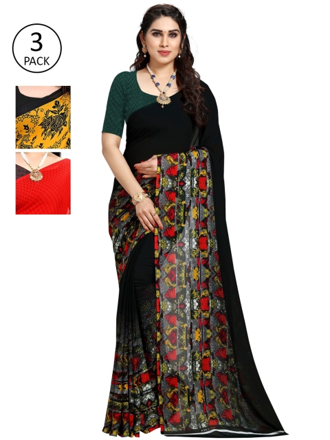 

KALINI Pack Of 3 Red & Black Saree