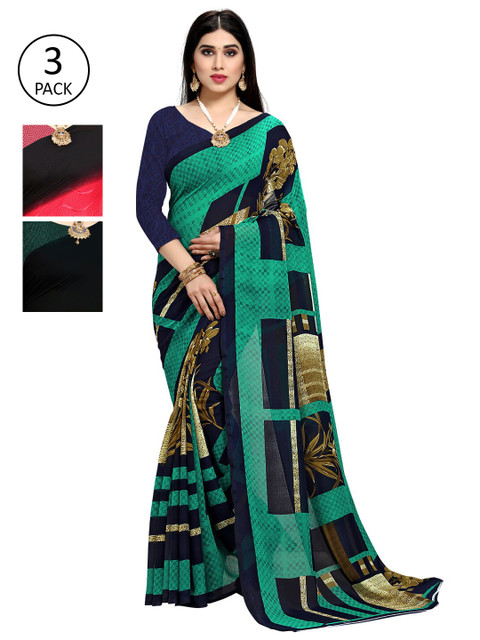 

KALINI Pack of 3 Printed Saree, Sea green