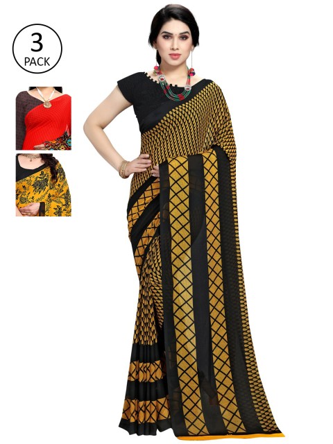 

KALINI Pack of 3 Printed Saree, Yellow