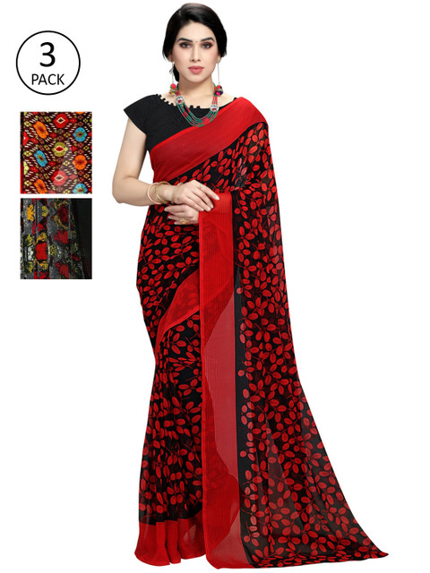 

KALINI Pack of 3 Red & Black Floral Saree