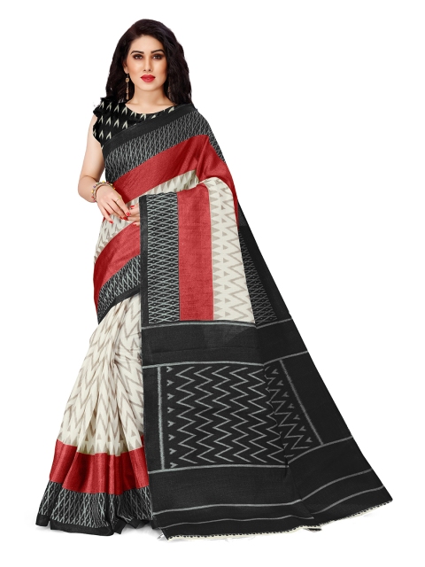 

KALINI Off White & Black Printed Art Silk Saree
