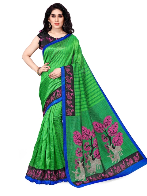 

KALINI Green & Blue Striped Silk Blend Saree