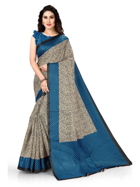 

KALINI Off White & Blue Floral Art Silk Saree