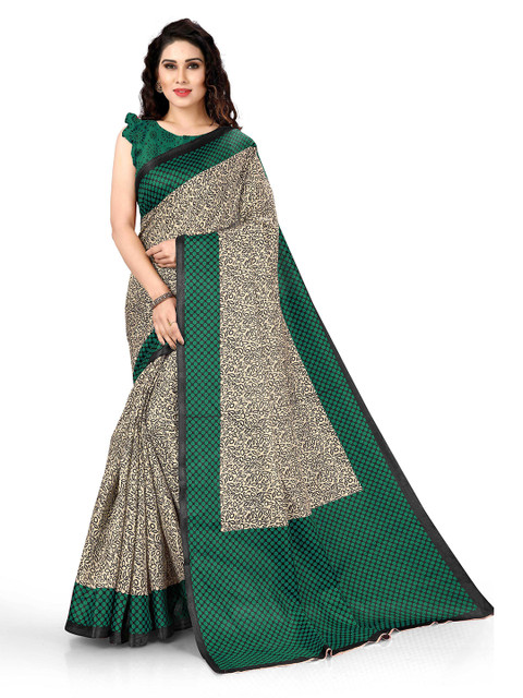 

KALINI Off White & Black Floral Printed Art Silk Saree