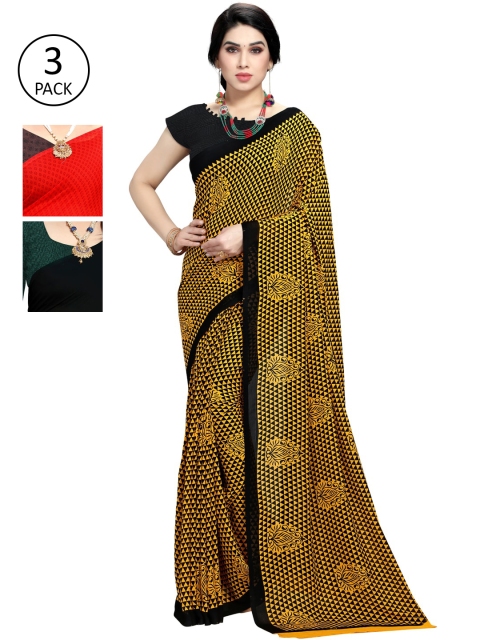 

KALINI Pack of 3 Printed Saree, Black