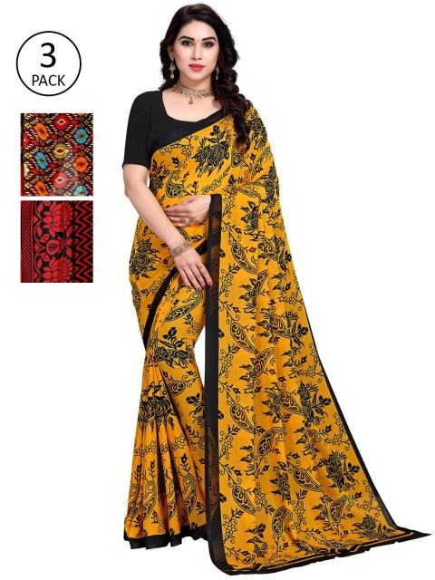 

KALINI Pack Of 3 Ethnic Motifs Printed Saree, Red